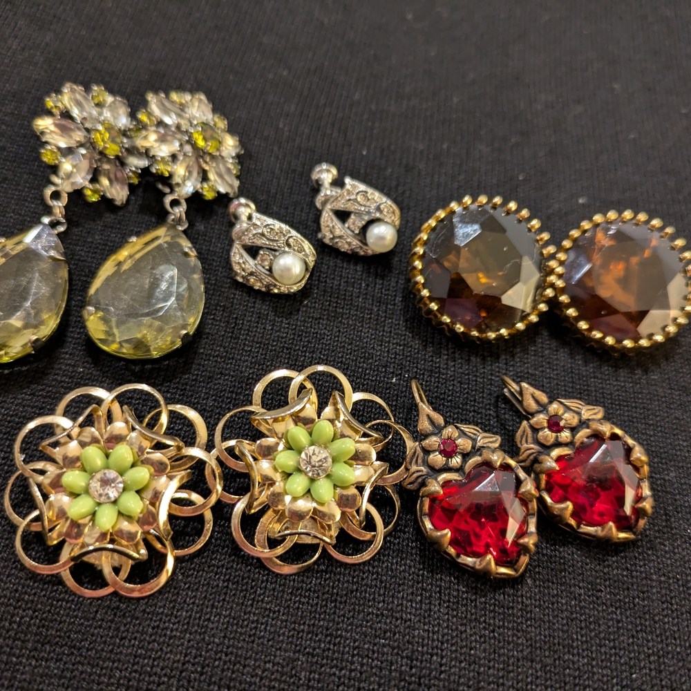 Yellow and Silver Floral Vintage Earrings